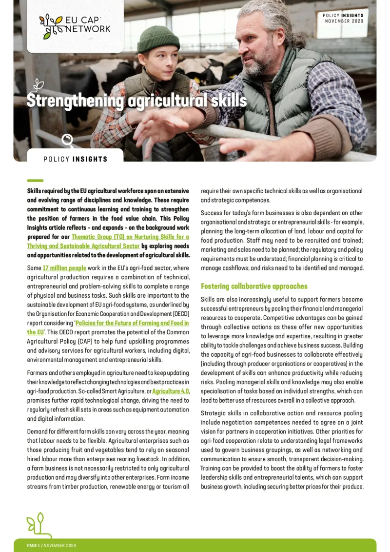 EU CAP Network - Policy Insights - Strengthening agricultural skills