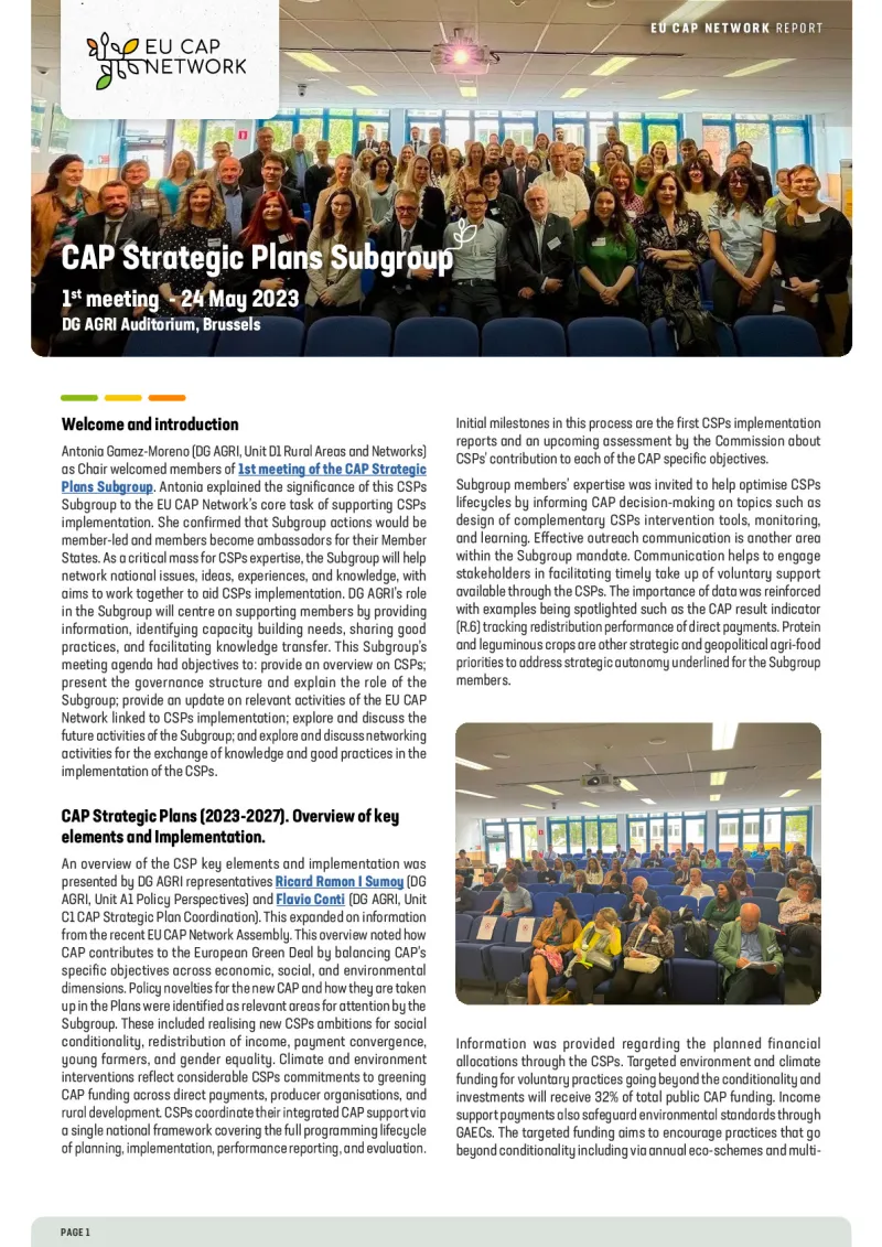Report - 1st meeting of the CAP Strategic Plans Subgroup