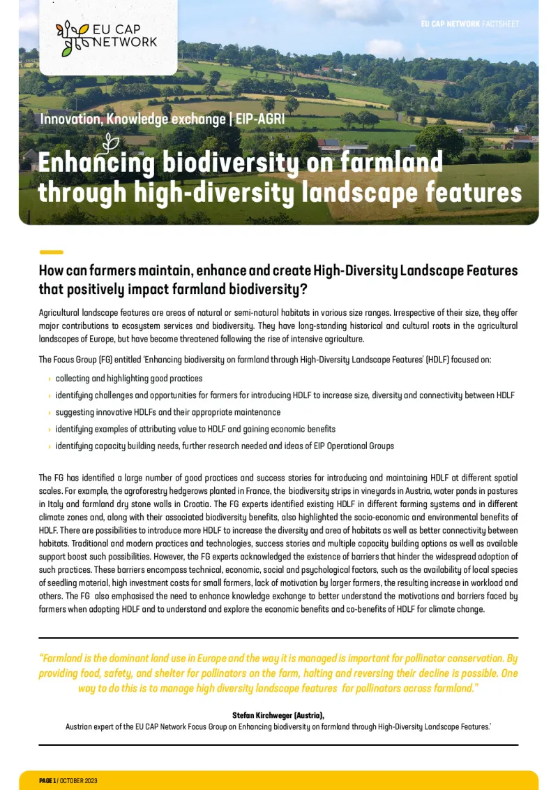 Fact sheet - Enhancing the biodiversity on farmland through high-diversity landscape features