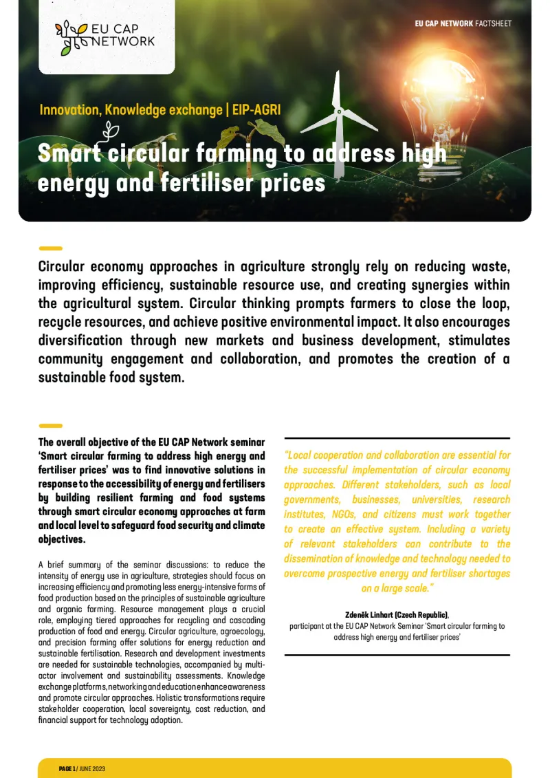 Factsheet - Smart circular farming to address high energy and fertiliser prices