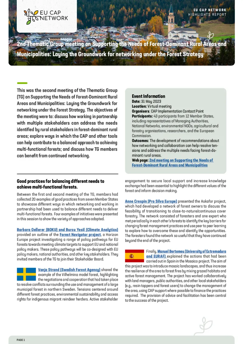 Highlights Report - 2nd meeting of the Thematic Group on Forest-Dominant Rural Areas & Municipalities