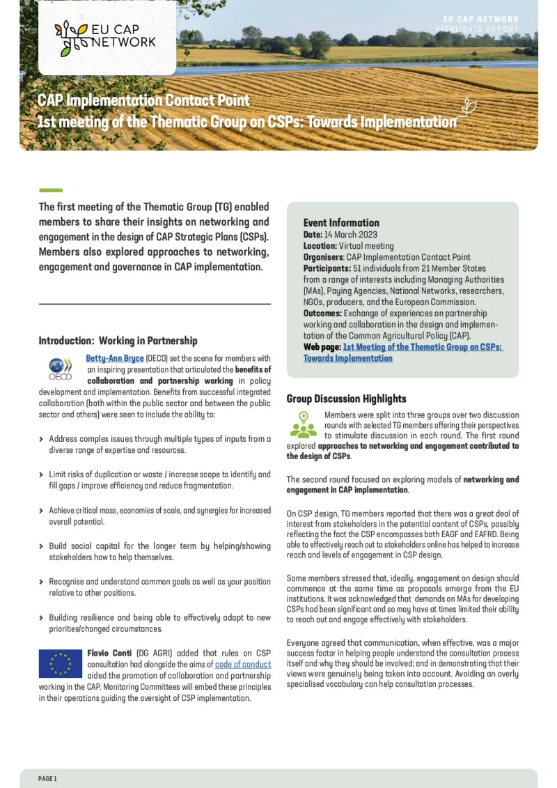 Highlights Report - Thematic Group on CSPs: Towards Implementation