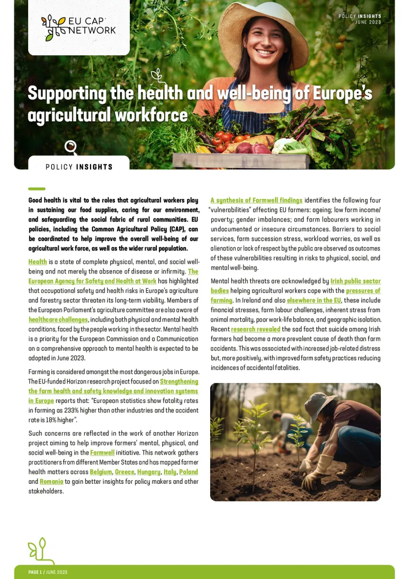 Policy Insights - Supporting the health and well-being of Europe’s agricultural workforce
