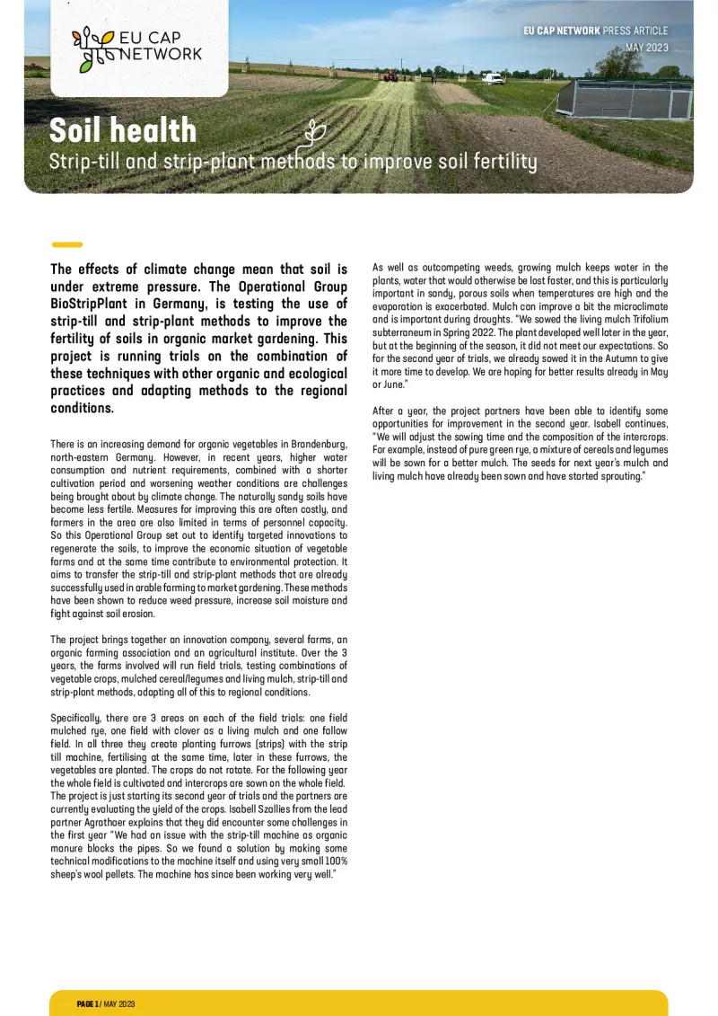 Press article - Soil health: Strip-till and strip-plant methods to improve soil fertility