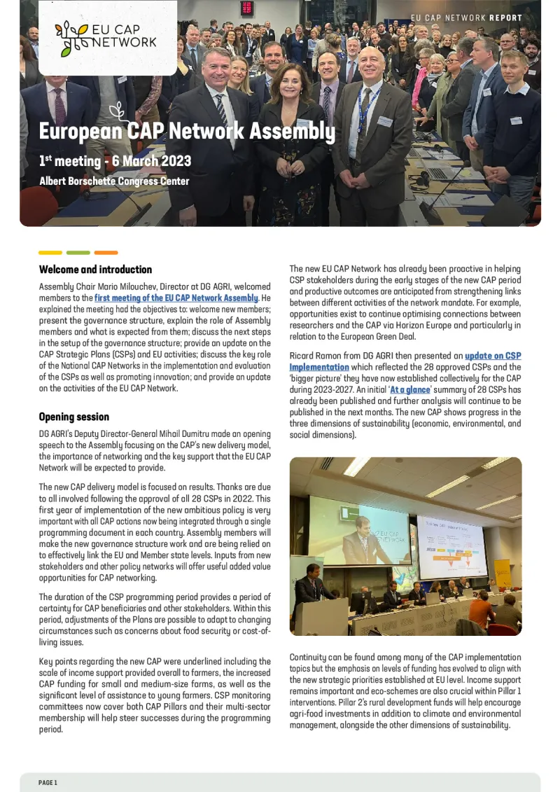 Highlights Report - 1st meeting of the EU CAP Network Assembly