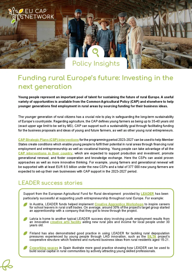Policy Inisights - Funding rural Europe’s future: Investing in the next generation