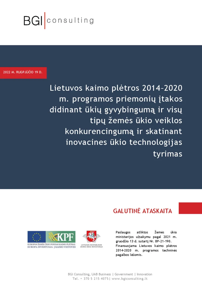 Evaluation of the impact of enhancing farm viability and competitiveness and promoting innovative farm technologies