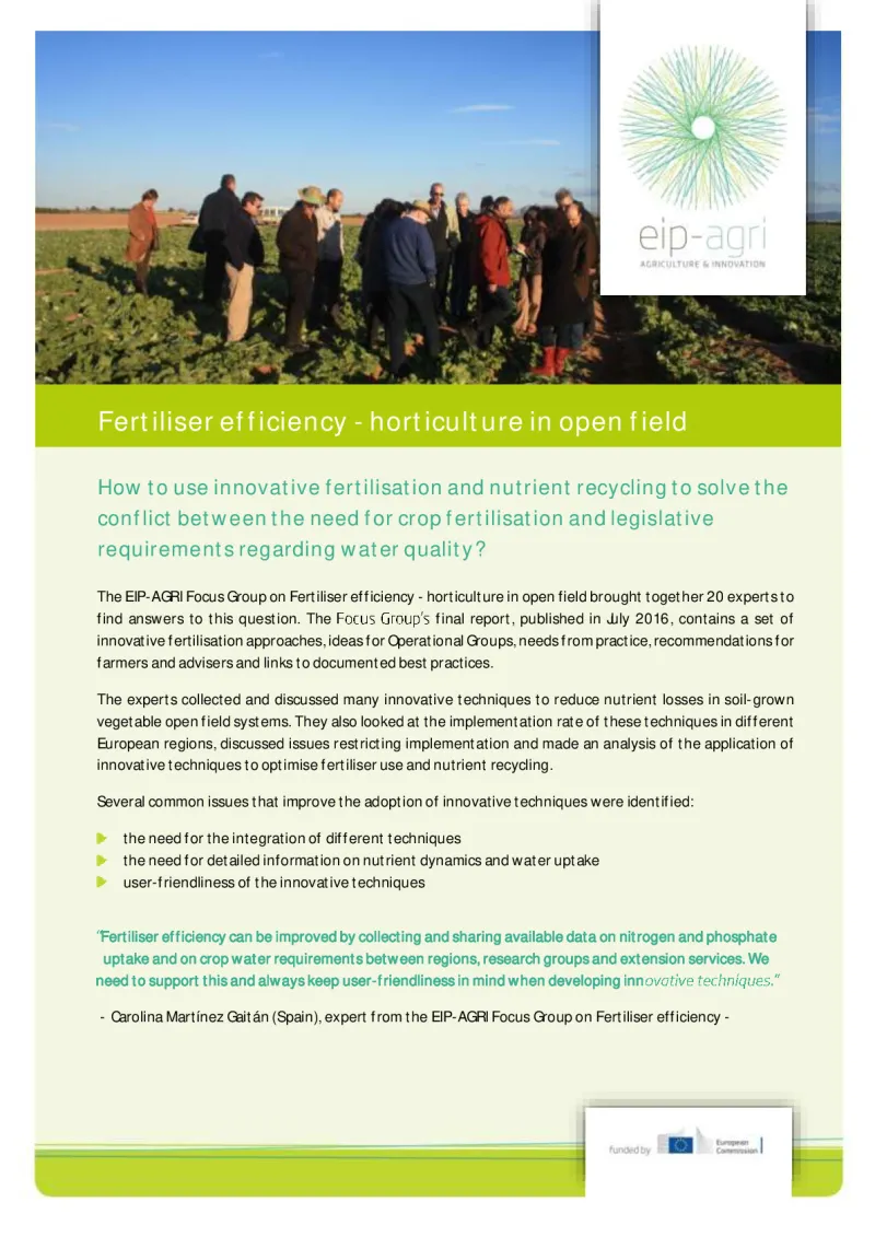  EIP-AGRI Factsheet Fertiliser efficiency - Focus on horticulture in open field: English version