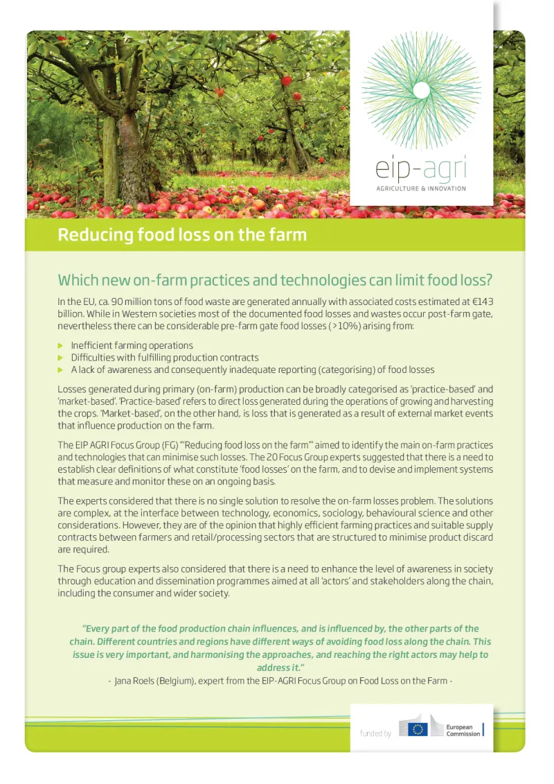 EIP-AGRI Factsheet Reducing food loss on the farm: English version