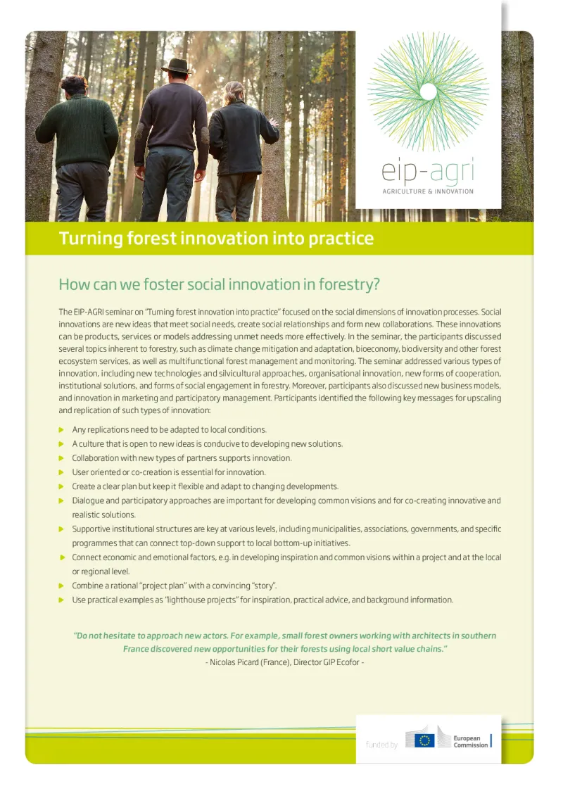 EIP-AGRI Factsheet on Forest Innovation: English version