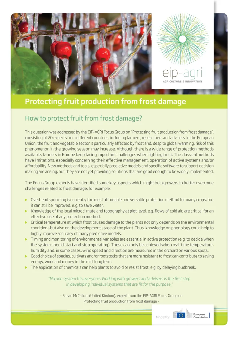 EIP-AGRI Factsheet Protecting fruit production from frost damage: English version