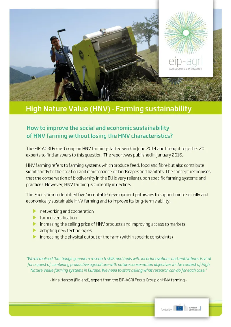 EIP-AGRI Factsheet on High Nature Value - Farming Profitability: English version