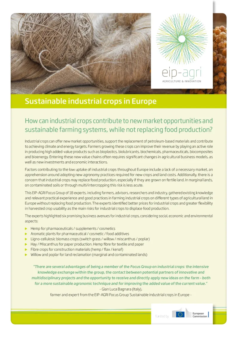 EIP-AGRI Factsheet Sustainable industrial crops: English version