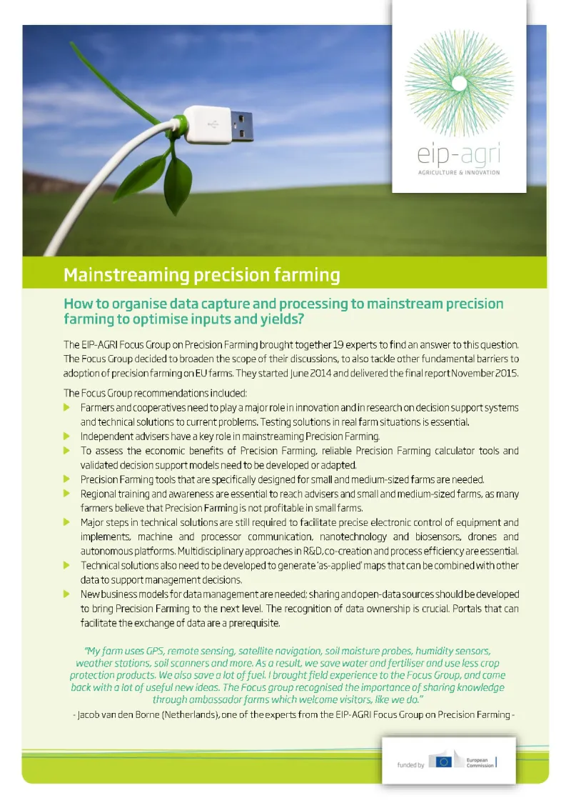 EIP-AGRI Factsheet on Precision Farming: English version
