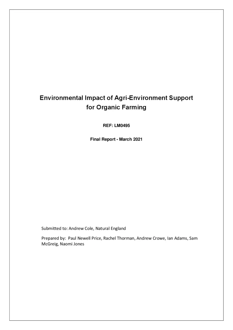 Environmental Impact of Agri-Environment Support for Organic Farming