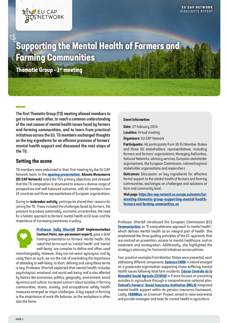 Highlights Report - Supporting the Mental Health of Farmers and Farming Communities