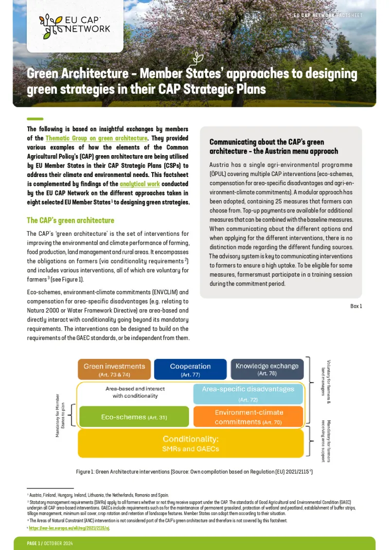 Factsheet – Green Architecture – Member States’ approaches to designing green strategies in their CAP Strategic Plans