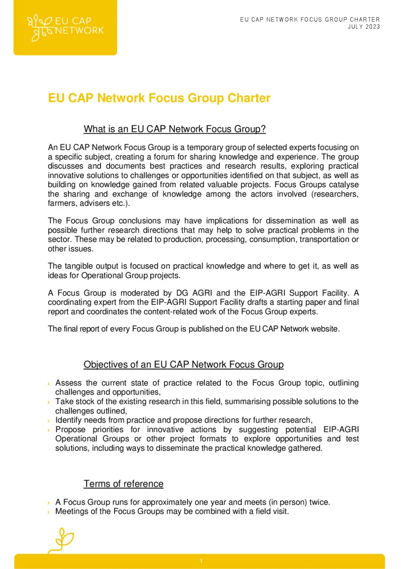 EU CAP Network Focus Group Charter