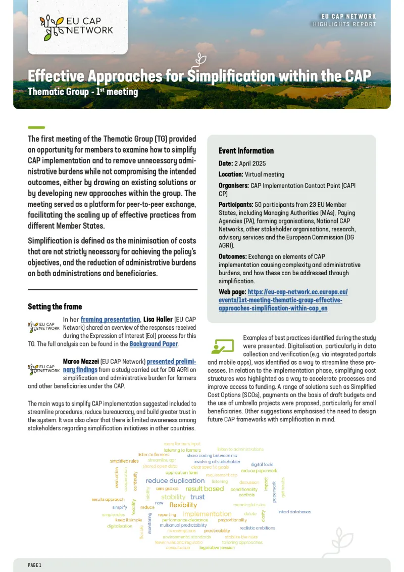Highlights report - Effective Approaches for Simplification within the CAP