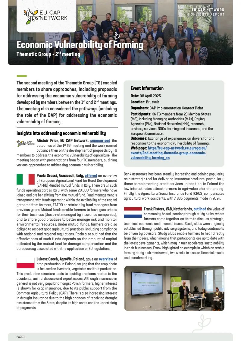 Highlights report - 2nd meeting of the Thematic Group on Economic Vulnerability of Farming