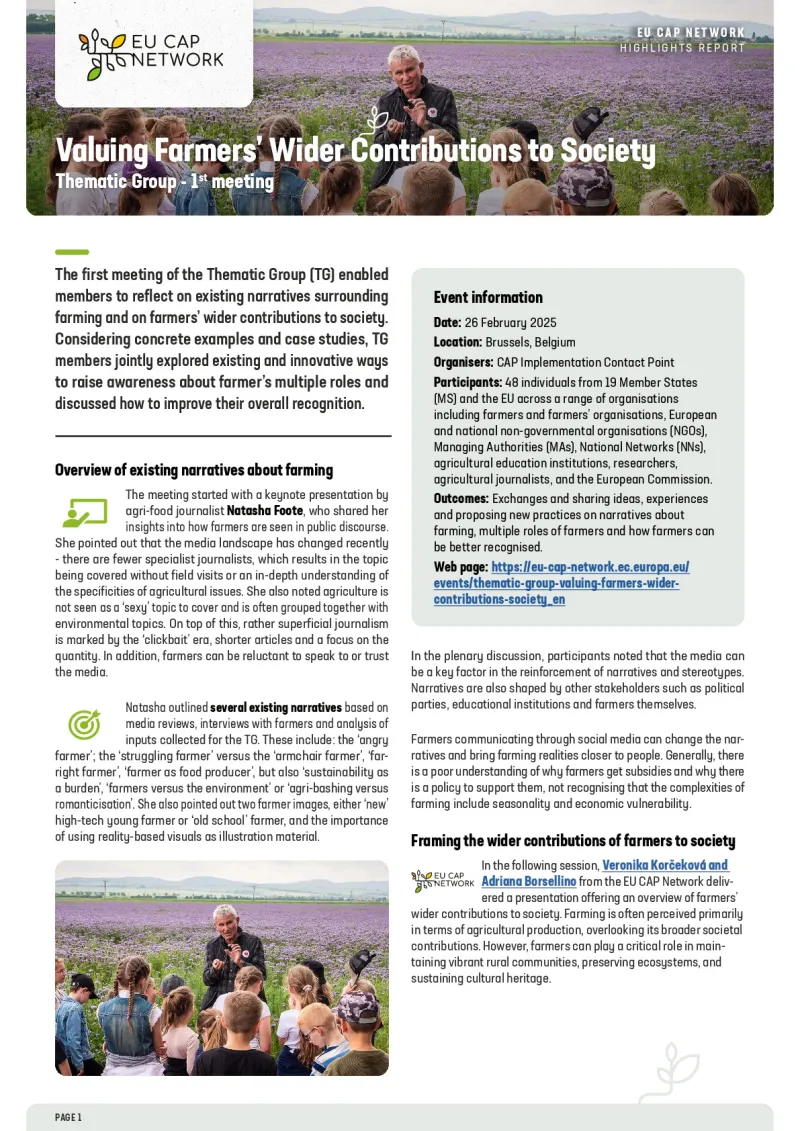 Highlights report - Valuing Farmers’ Wider Contributions to Society