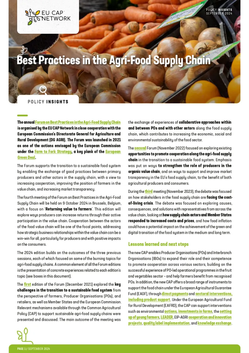 Policy Insights - Best practices in the agri-food supply chain