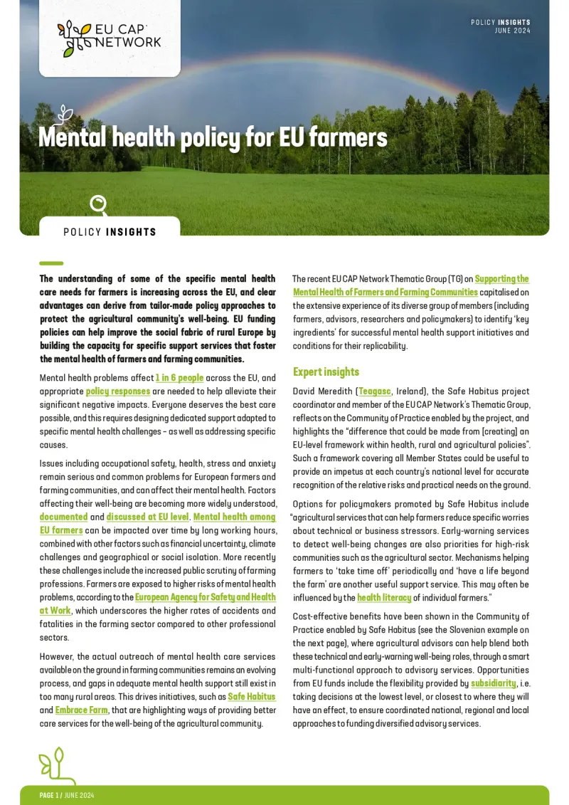 Policy Insights - Mental health policy for EU farmers