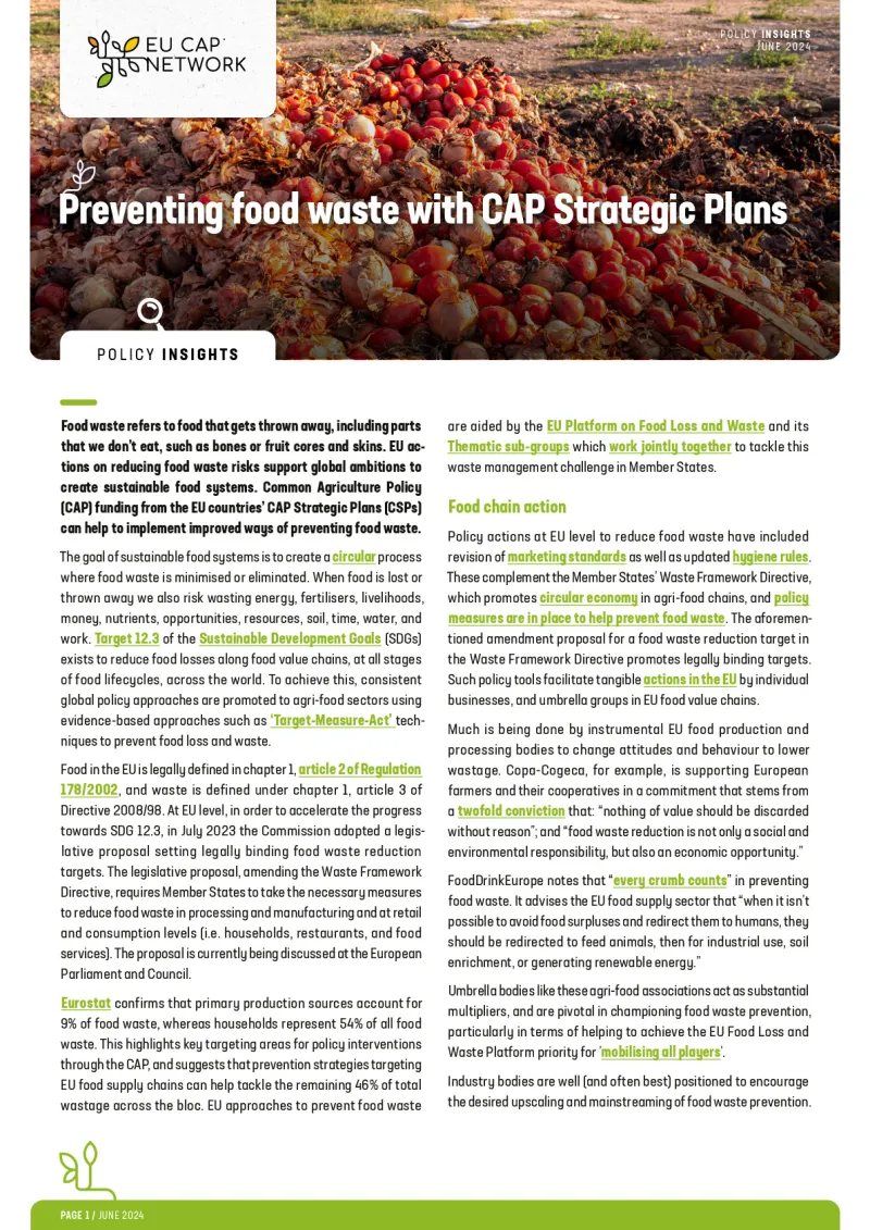 Policy Insights - Preventing food waste with CAP Strategic Plans