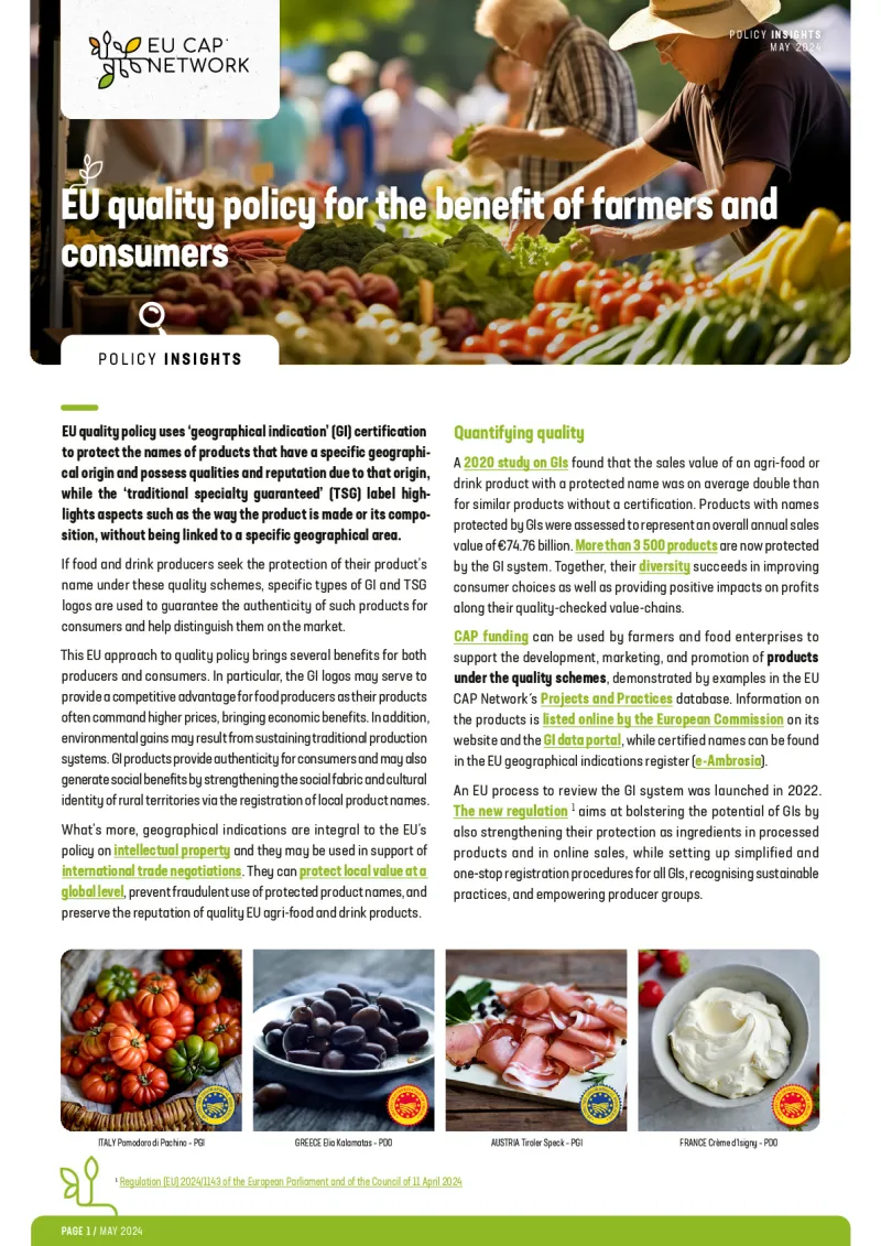 Policy Insights - EU quality policy for the benefit of farmers and consumers