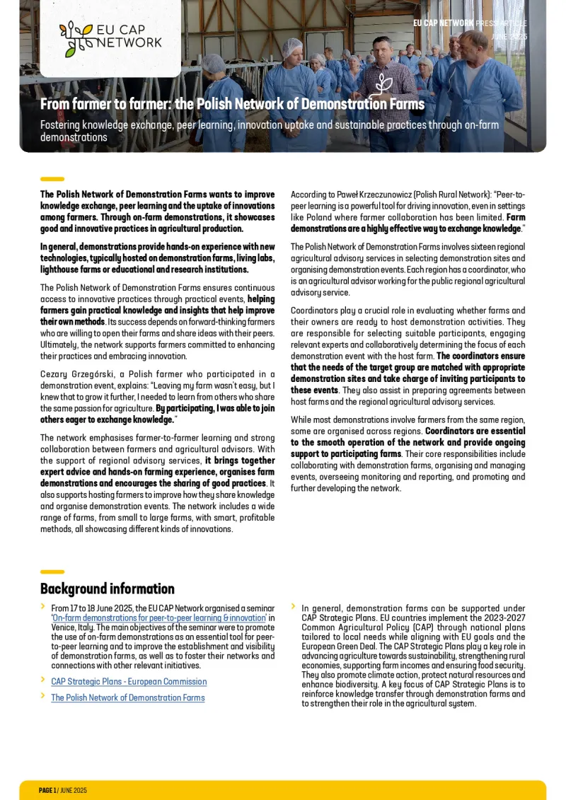 Press Article- From farmer to farmer: the Polish Network of Demonstration Farms