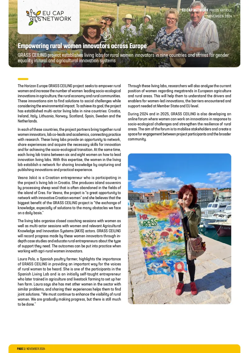 Press Article - Empowering Rural Women Innovators Across Europe