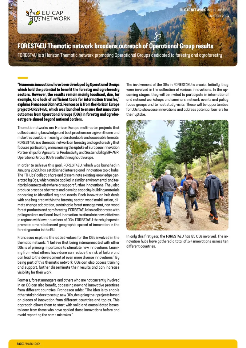 FOREST4EU Thematic network broadens outreach of Operational Group results