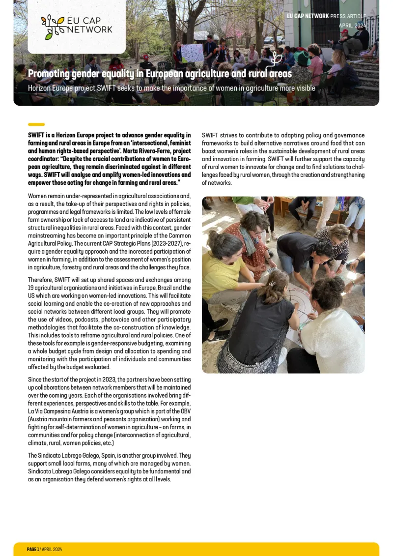 Press Article - Promoting gender equality in European agriculture and rural areas