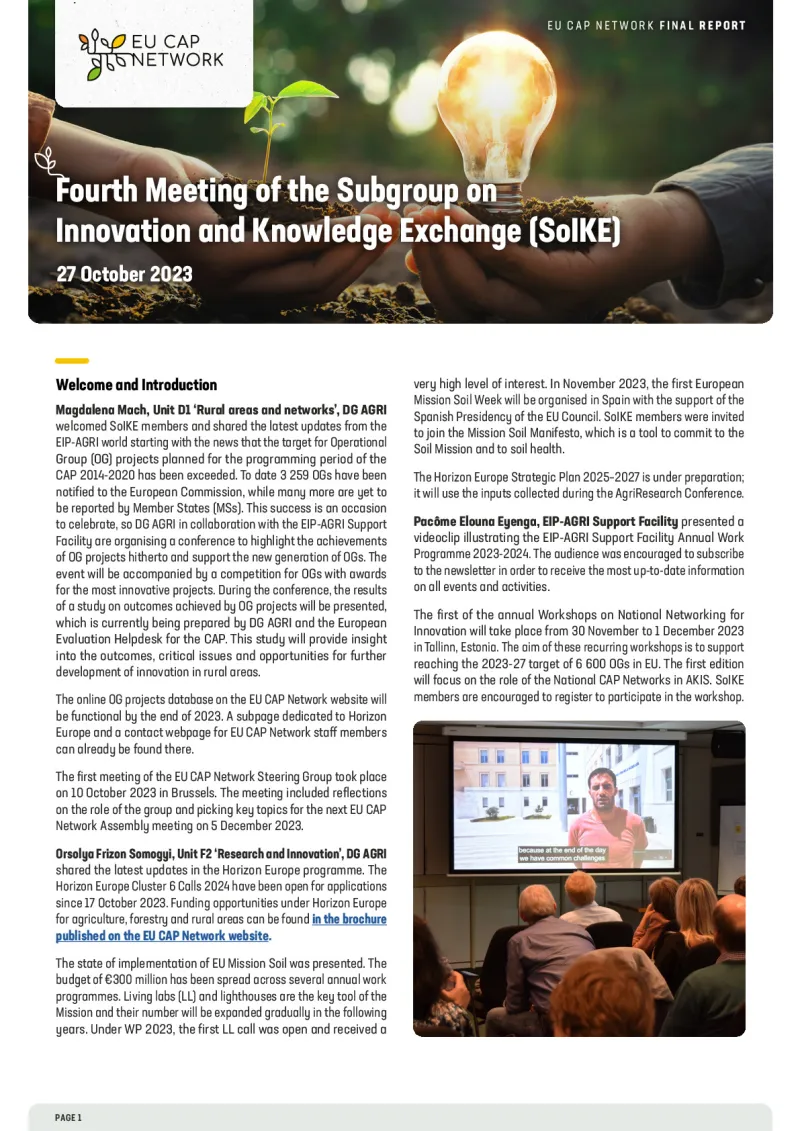 Final Report - Fourth Meeting of the Subgroup on Innovation and Knowledge Exchange (SoIKE)