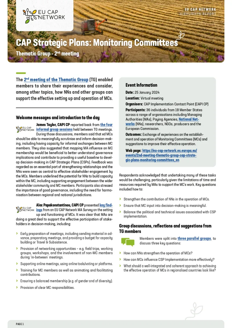 Highlights Report - CAP Strategic Plans: Monitoring Committees