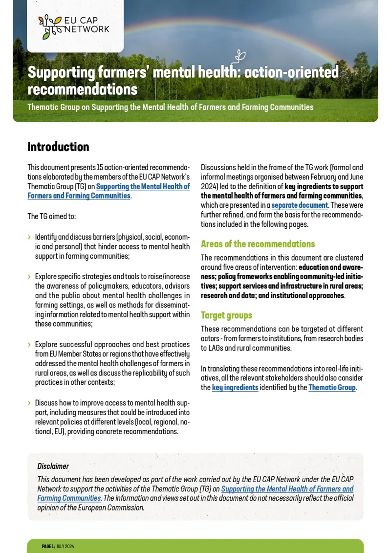 Supporting farmers' mental health: action-oriented recommendations