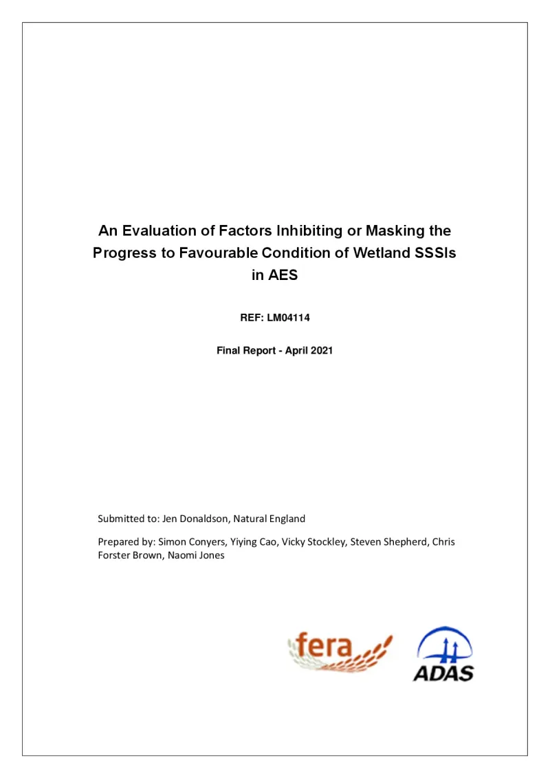 An Evaluation of Factors Inhibiting or Masking the Progress to Favourable Condition of Wetland SSSIs in AES