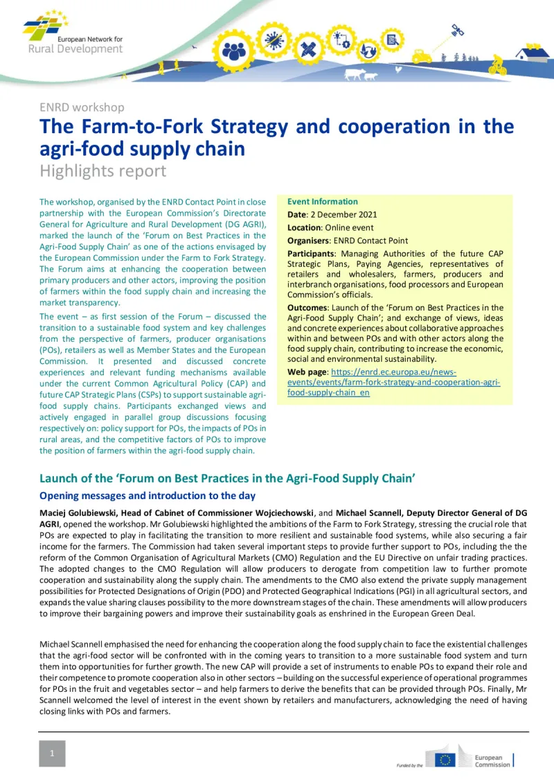 Highlights report - 1st Forum on Best Practices in the Agri-Food Supply Chain