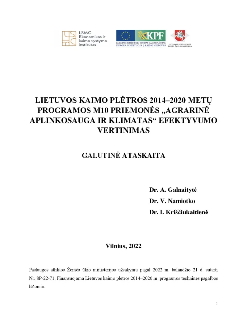 Evaluation of the agri-environment and climate measures of the Lithuanian Rural Development Programme