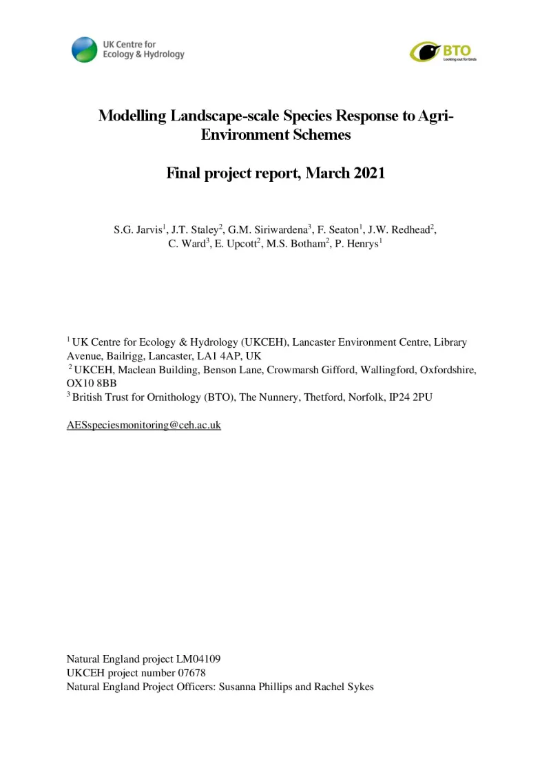 Modelling Landscape-scale Species Response to AgriEnvironment Schemes
