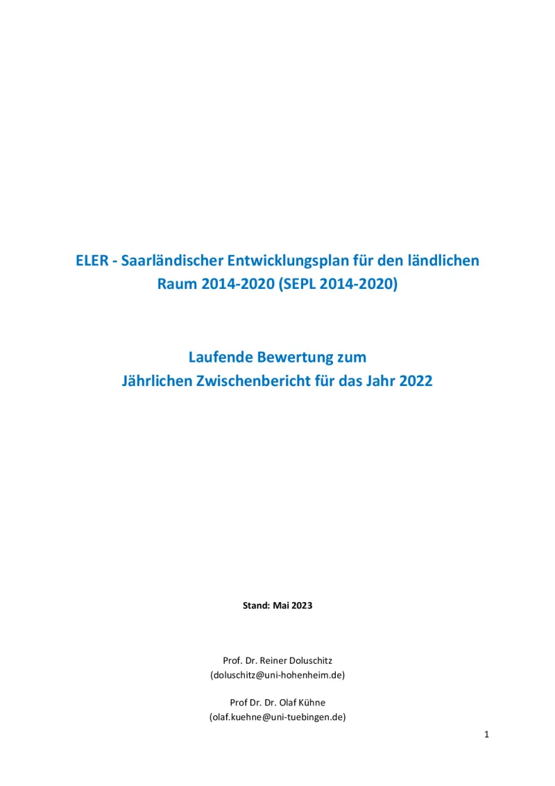 Ongoing evaluation of the Saarland 2014-2020 Rural Development Programme
