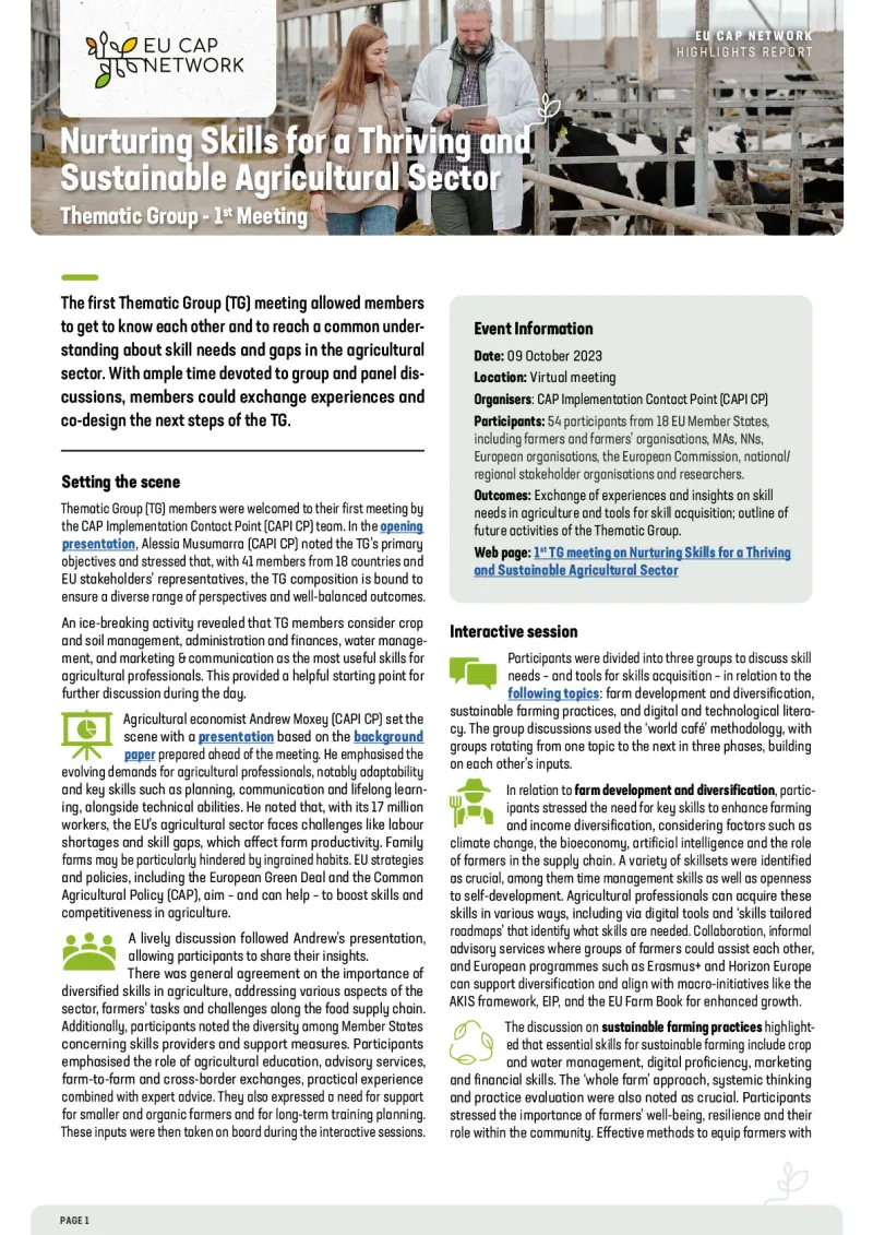 Nurturing Skills for a Thriving and Sustainable Agricultural Sector - Thematic Group - 1st Meeting