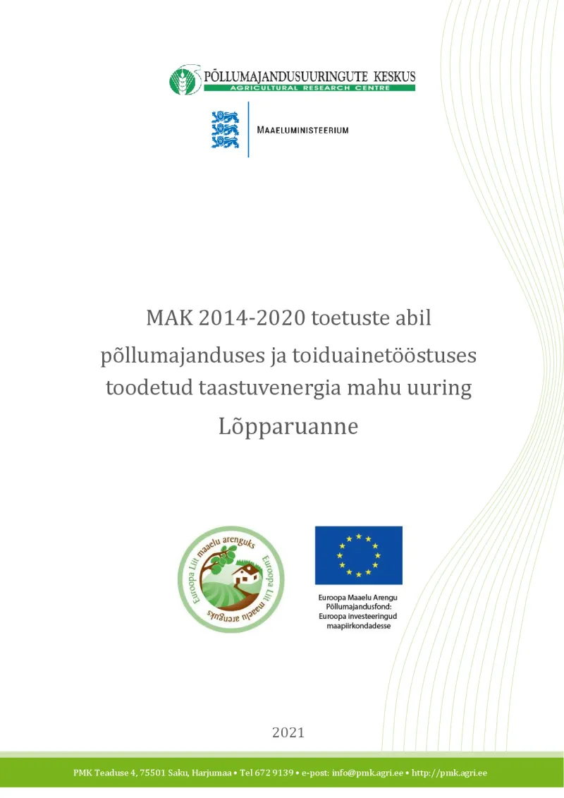 Study on the volume of renewable energy produced in agriculture and the food industry