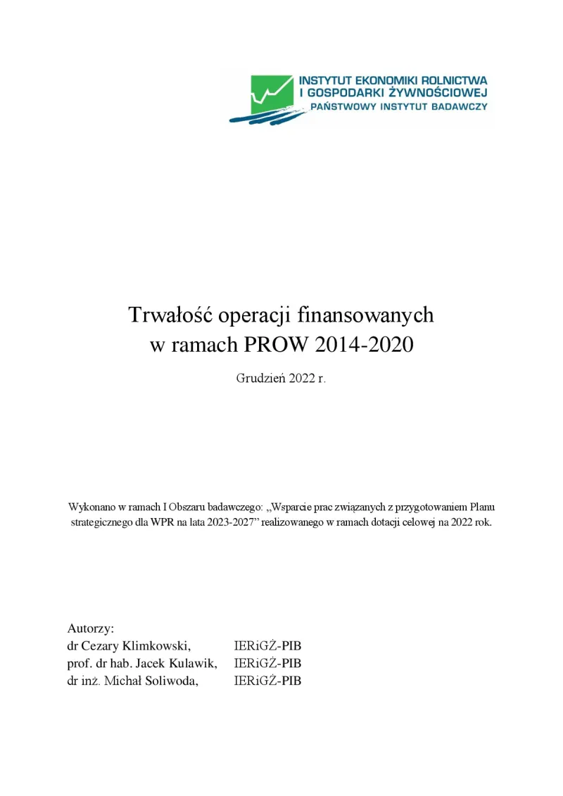 Sustainability of operations financed under Rural Development Programme 2014-2020
