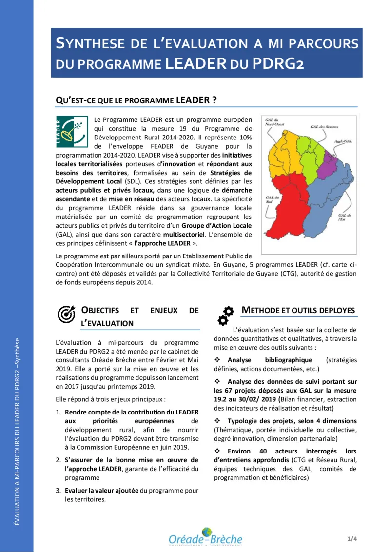 Synthese de l’évaluation a mi parcours du programme LEADER du PDRG2