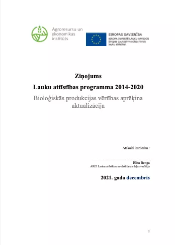 Cover of the Latvian Member State evaluation: Quantitative evaluation of organic agriculture sector's productivity in Latvia