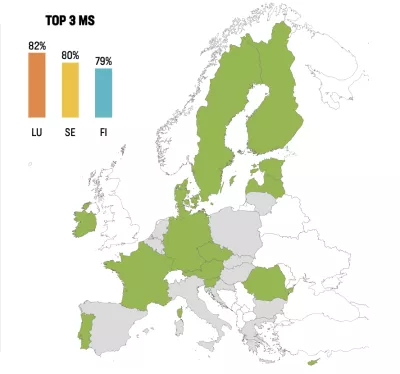 Map of EU Member States with progress towards planned expenditures above the EU average of 59%.