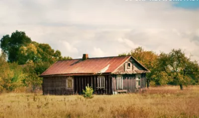 An abandoned house in a field