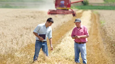 two farmers standing in a field