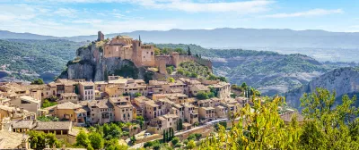 A rural community showing traditional buildings and countryside in Spain